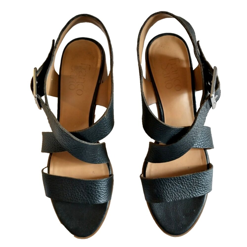 Franco Sarto Helga Heeled Black Leather Open Toe Block Heel Sandals 8M - Picture 4 of 11